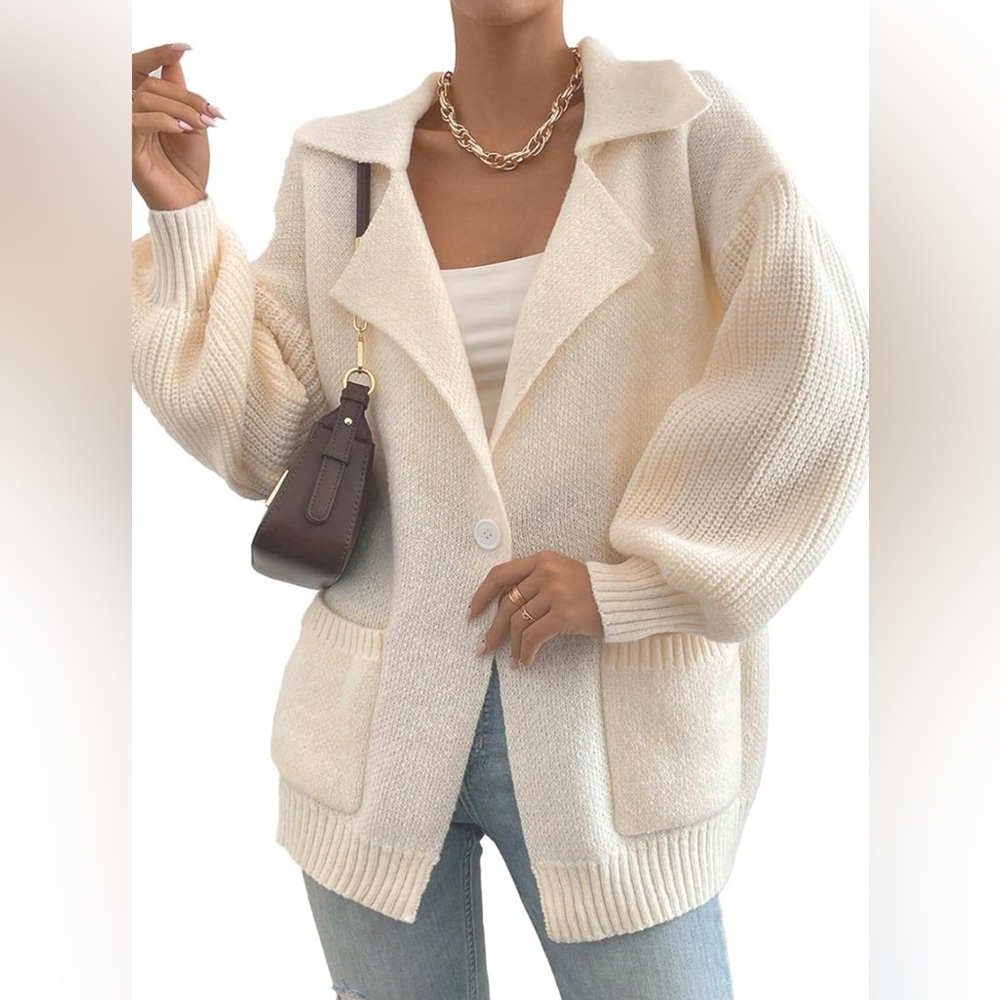 NWT SHEWIN Women Open Front Knit Sweater Oversized Cardigan with Pocket